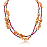 Sienna 38" Long Golden Keshi Pearl Garnet Black Spinel Necklace