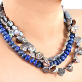 Lila Three Stands Pearl Lapis Lazuli Necklace