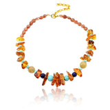 Amber Rutilated Quartz Lapis Luzili Sunstone Turquoise Bead Necklace