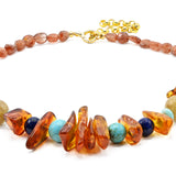 Amber Rutilated Quartz Lapis Luzili Sunstone Turquoise Bead Necklace