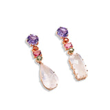 Carved Rose Quartz Mix Match Shape Long Drop Statement Earrings