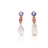 Carved Rose Quartz Mix Match Shape Long Drop Statement Earrings