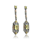 Long Drop Lemon Quartz Sapphire Statement Earrings