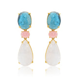 Turquoise, Pink Opal & Moonstone Drop Dangle Earrings