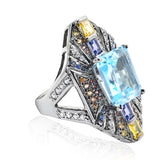 Blue Topaz Iolite Multi Color Sapphire Cocktail Ring