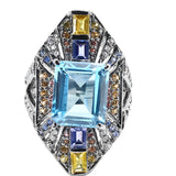 Blue Topaz Iolite Multi Color Sapphire Cocktail Ring