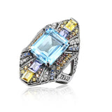 Blue Topaz Iolite Multi Color Sapphire Cocktail Ring