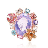 Flower Garden Large Lavender Quartz Amethyst Blue Topaz Cocktail Ring