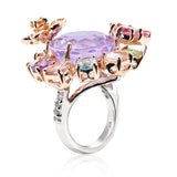 Flower Garden Large Lavender Quartz Amethyst Blue Topaz Cocktail Ring