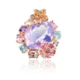 Flower Garden Large Lavender Quartz Amethyst Blue Topaz Cocktail Ring