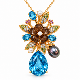 Blue Topaz, Smoky Quartz & Pearl Convertible Brooch Pendant