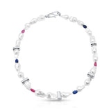 White Baroque Pearl & Blue and Pink Sapphire Bead Sterling Silver Necklace