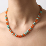 Mira Luxury Amazonite & Carnelian Necklace | Faceted Gemstone Vermeil Statement Necklace