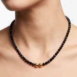 Luxury Black Spinel Necklace with Gold-Filled Accents | Faceted Gemstone Statement Necklace