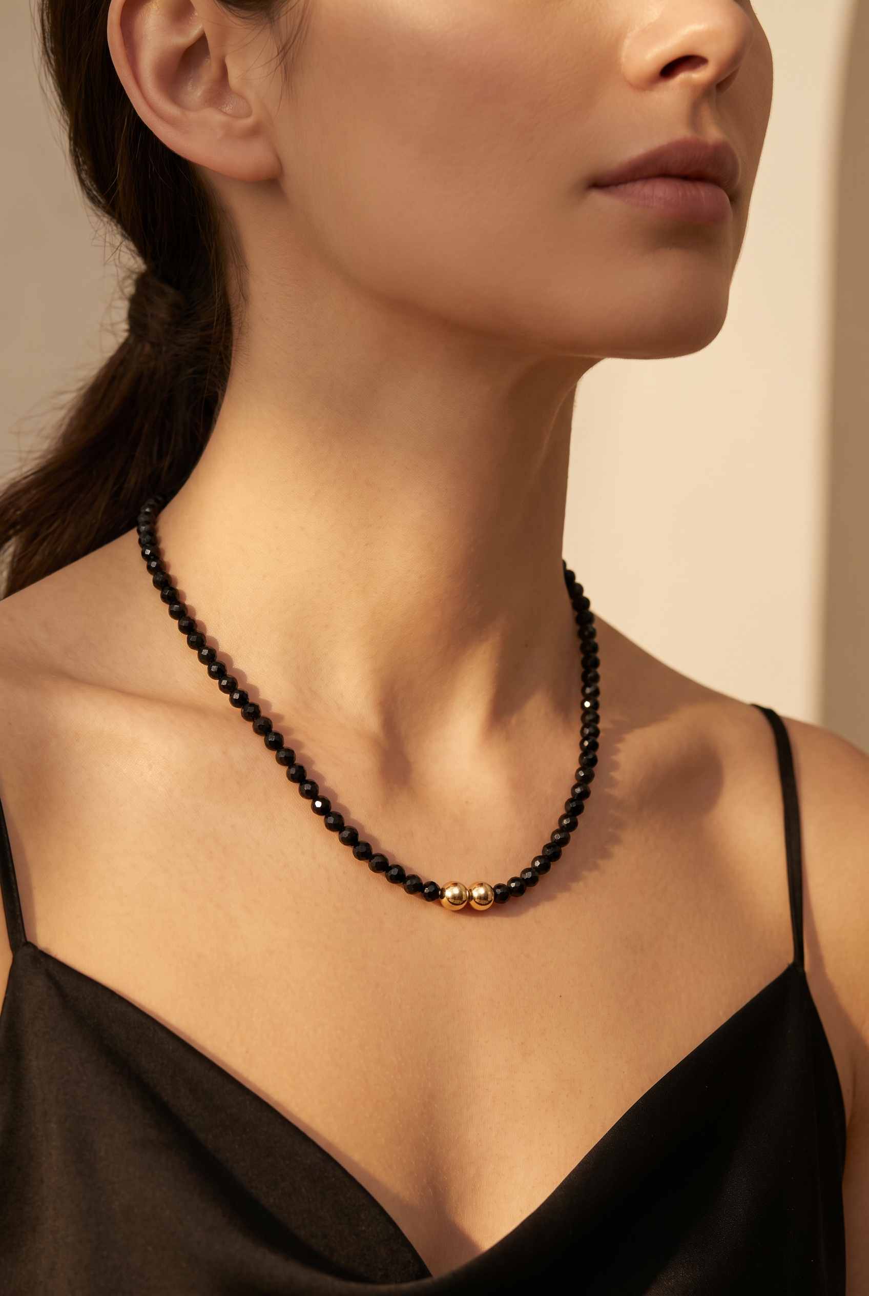 Luxury Black Spinel Necklace | Gold-Filled Faceted Gemstone