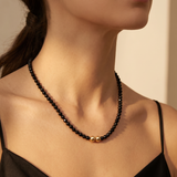 Luxury Black Spinel Necklace with Gold-Filled Accents | Faceted Gemstone Statement Necklace