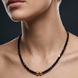 Luxury Black Spinel Necklace with Gold-Filled Accents | Faceted Gemstone Statement Necklace