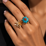 Turquoise & Carnelian Botanical Vermeil Statement Ring