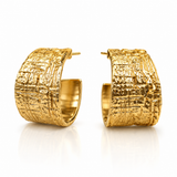18K Gold Plated Wood Grain Huggie Hoop Earrings