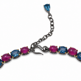 Green Chalcedony, london Blue Topaz, Ruby Flower Garden Necklace
