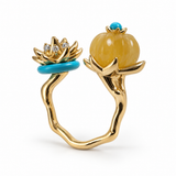 Lemon Jade & Turquoise Botanical Statement Ring