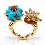 Turquoise & Carnelian Botanical Vermeil Statement Ring