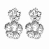 Two-Tone Sculptural Flower Sterling Silver Statement Earrings