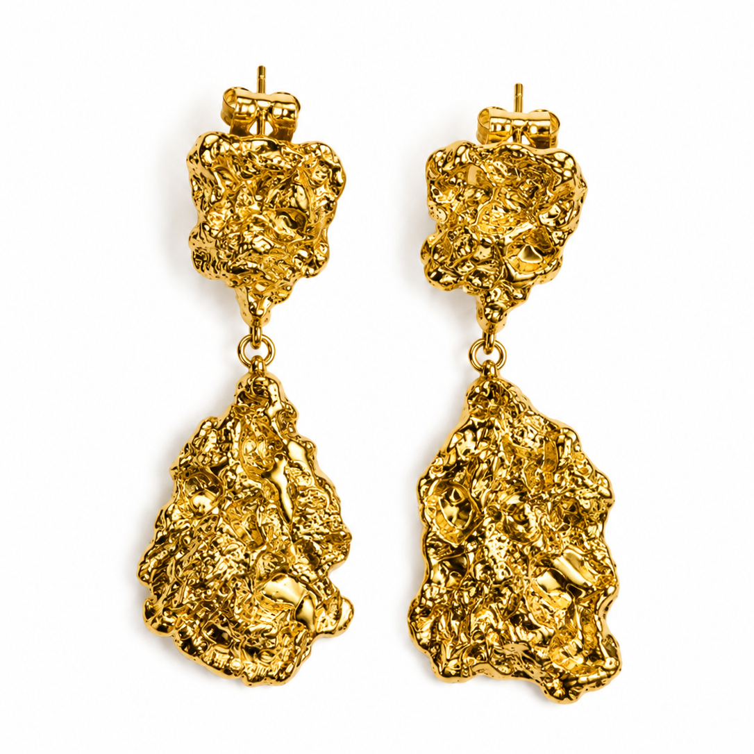 Molten Texture Sterling Silver Drop Earrings – Sculptural Statement Earrings