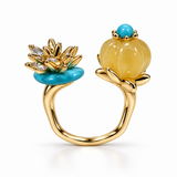 Lemon Jade & Turquoise Botanical Statement Ring