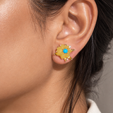 Celestial Starburst Lemon Jade & Turquoise Vermeil Earrings