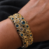 Swiss Blue Topaz & Sapphire Brutalist Cuff Bracelet