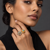 Lemon Jade & Turquoise Botanical Statement Ring