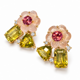Hand-Carved Rose Quartz & Lemon Quartz Floral Earrings
