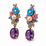 Multicolor Gemstone Convertible Floral Earrings