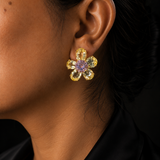 Lemon Quartz & Amethyst Floral Statement Earrings