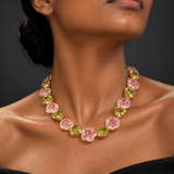 Carved Rose Quartz & Lemon Quartz Floral Necklace