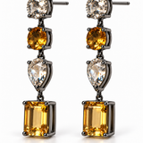 Citrine & White Topaz Black Rhodium Statement Drop Earrings