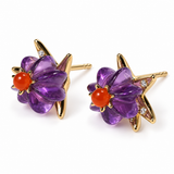 Celestial Bloom Amethyst & Carnelian Starburst Stud Earrings