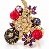 Fantasy Garden Blooming Rose Gemstone Ring