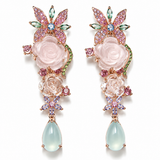 Secret Garden Rose Quartz & Multi-Gemstone Dangle Earrings