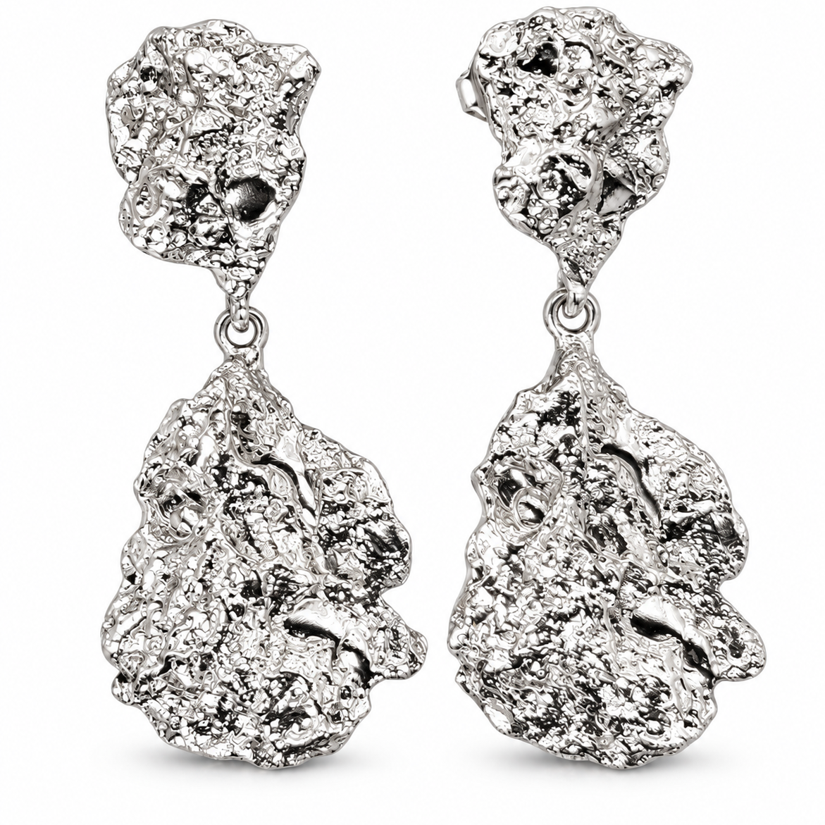 Molten Texture Sterling Silver Drop Earrings – Sculptural Statement Earrings
