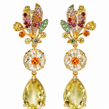 Lemon Quartz, Citrine & Multicolor Sapphire Drop Earrings