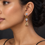 Citrine & White Topaz Black Rhodium Statement Drop Earrings