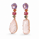 Carved Rose Quartz & Amethyst Vermeil Drop Earrings