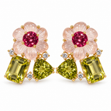 Hand-Carved Rose Quartz & Lemon Quartz Floral Earrings