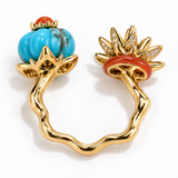 Turquoise & Carnelian Botanical Vermeil Statement Ring