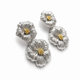Two-Tone Sculptural Flower Sterling Silver Statement Earrings