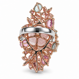 Carved Rose Quartz Floral Cocktail Ring with Multicolor Gemstones