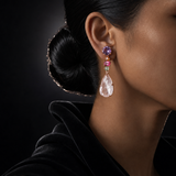 Carved Rose Quartz & Amethyst Vermeil Drop Earrings