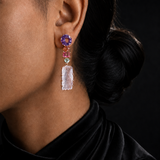 Carved Rose Quartz & Amethyst Vermeil Drop Earrings